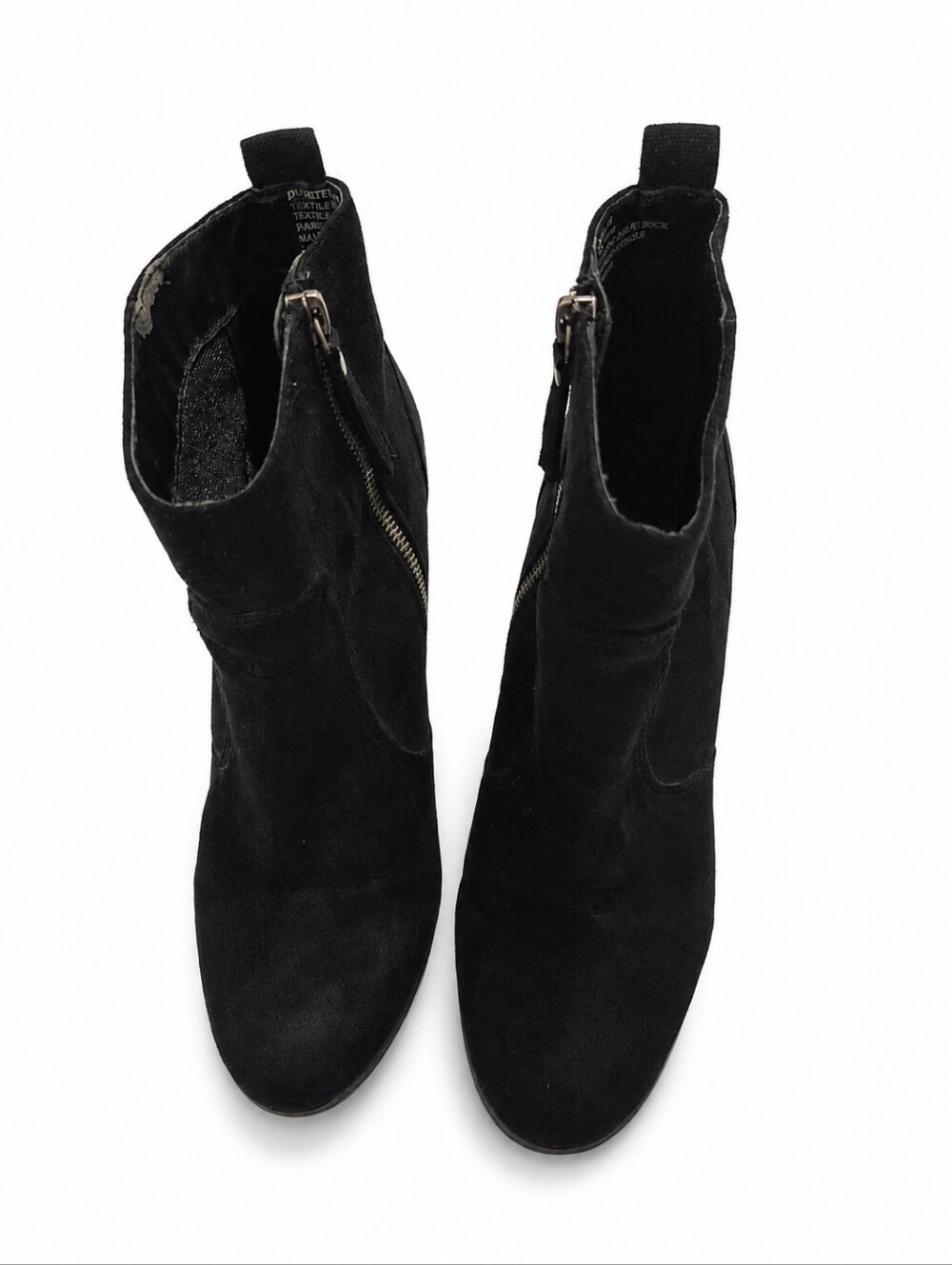 Dudetee Black Suede Ankle Booties Block Heel Side Zip Women's Size 9M